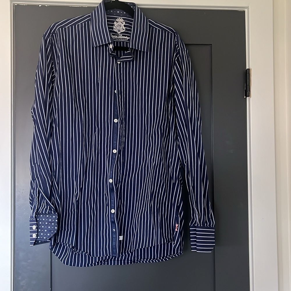 English Laundry dress shirt size 16 1/2 blue with white stripes
